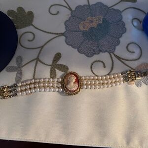 Vintage faux cameo and pearl bracelet